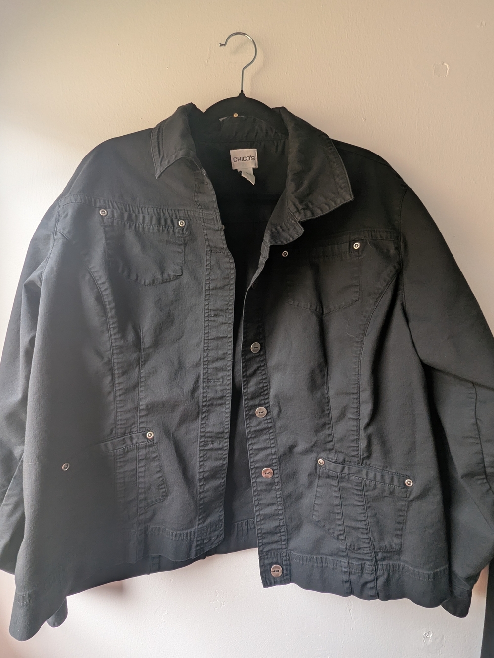 Chico's Black Lightweight  Button-Front Jacket Size 3 (XL)
